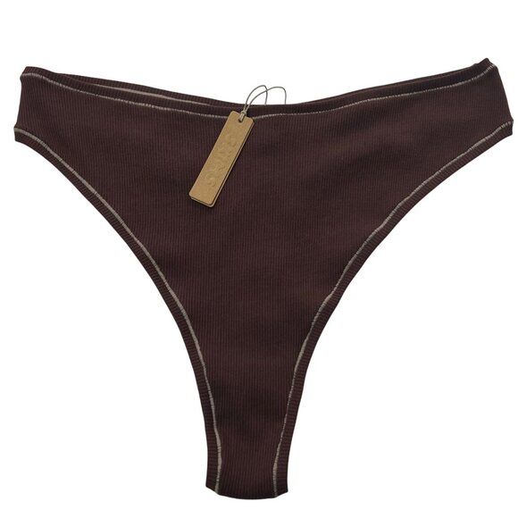 SKIMS Cotton Rib Dipped Thong Lot of 2 Umber Chocolate 3X - Picture 4 of 12